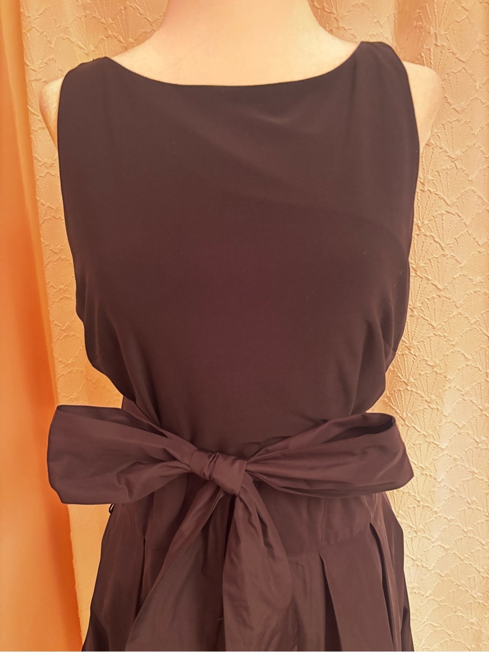 Ralph Lauren Black Sleeveless Midi Dress with Waist Bow